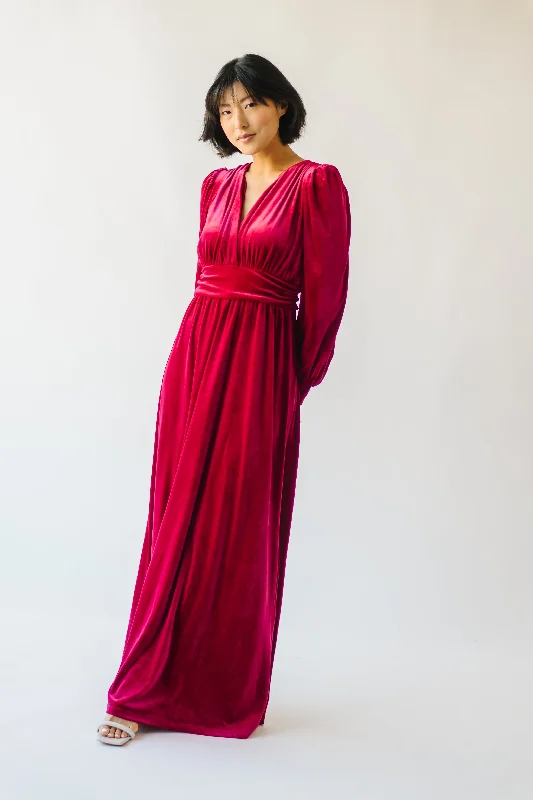 The Morin Velvet Maxi Dress in Red