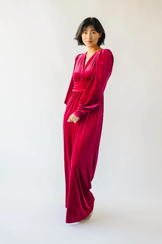 The Morin Velvet Maxi Dress in Red