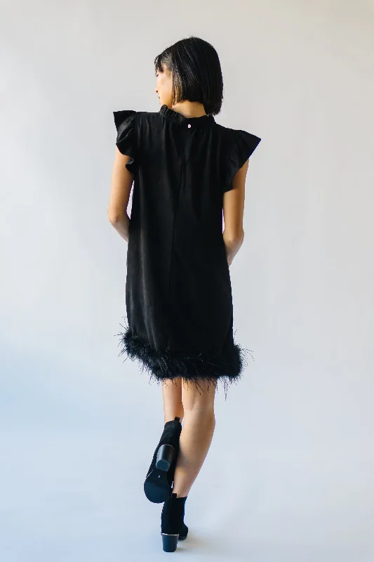 The Pressler Fur Detail Dress in Black Suede