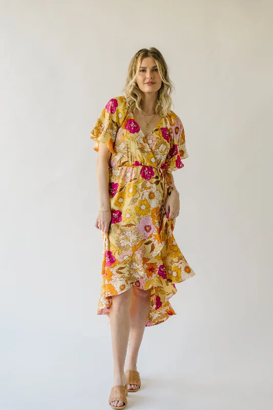 The Spector V-Neck Floral Wrap Dress in Orange + Fuchsia