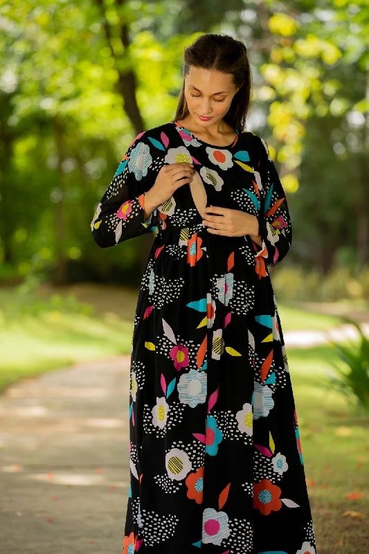 Vivacious Flowerbomb Concealed Zip Maternity & Nursing Maxi