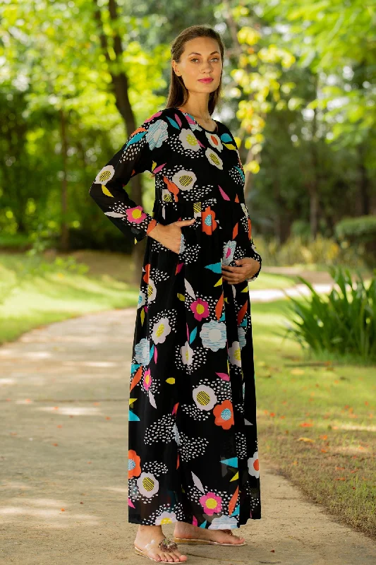 Vivacious Flowerbomb Concealed Zip Maternity & Nursing Maxi