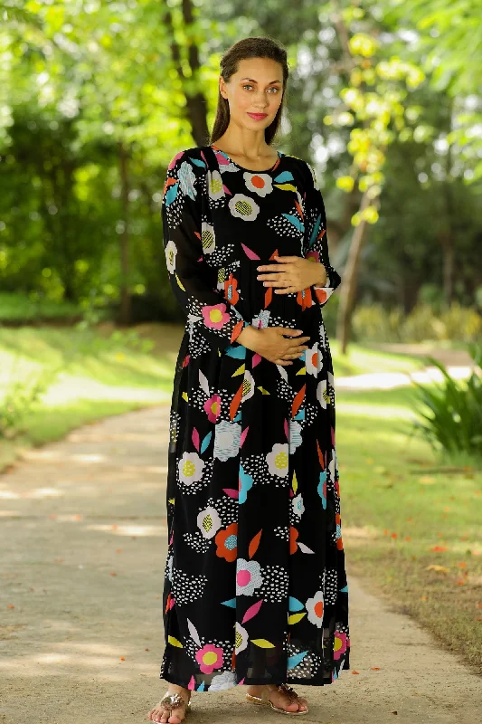 Vivacious Flowerbomb Concealed Zip Maternity & Nursing Maxi