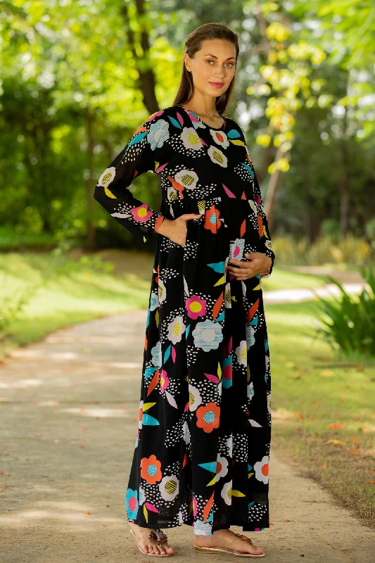 Vivacious Flowerbomb Concealed Zip Maternity & Nursing Maxi