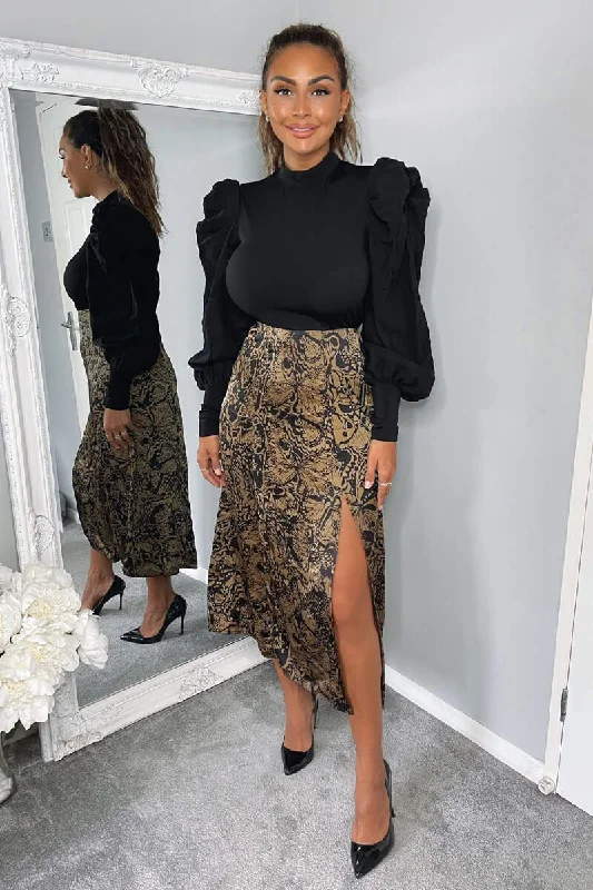 Black Butterfly Printed Skirt 2 in 1 Midi Dress