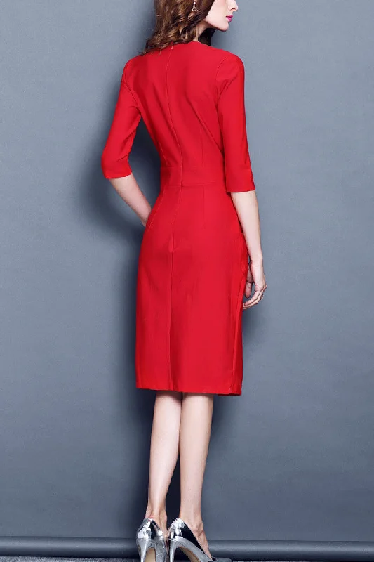 Lapel Neck Waist Belted Midi Dress