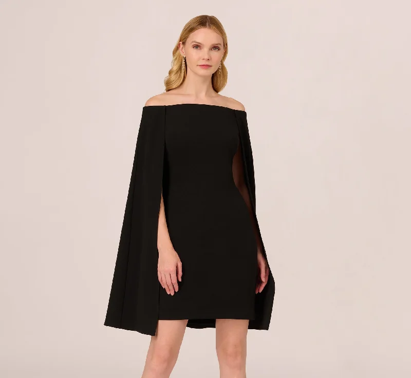 Off The Shoulder Cape Dress In Black