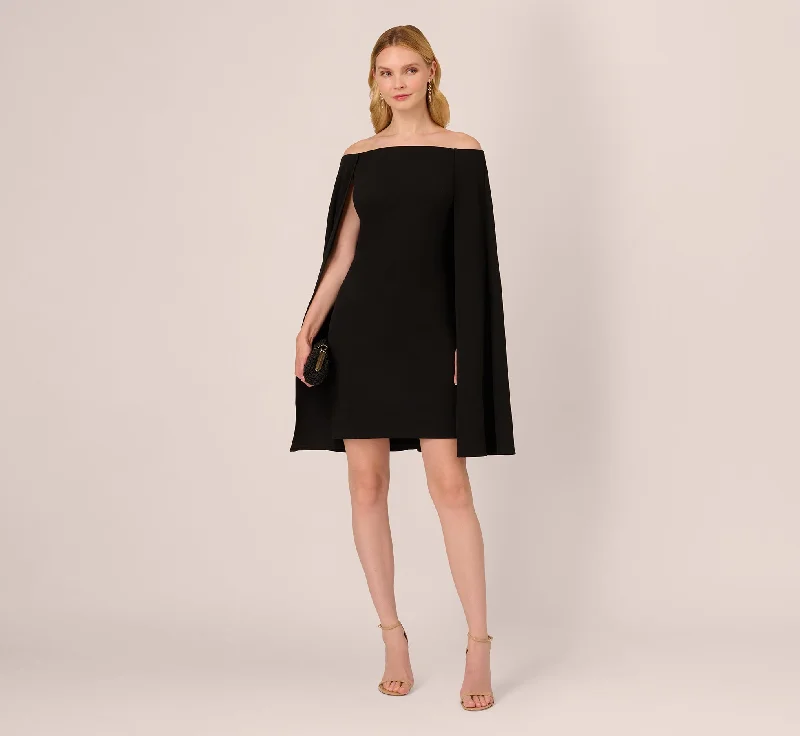 Off The Shoulder Cape Dress In Black