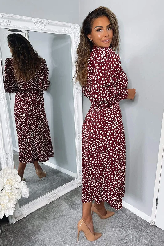 Plum Printed Pleated Sleeve Midi Dress