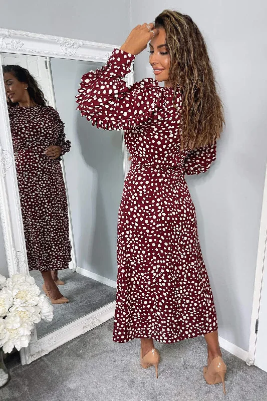 Plum Printed Pleated Sleeve Midi Dress