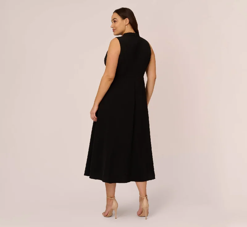 Plus Size Colorblock Matte Crepe Cropped Jumpsuit With Skirt Overlay In Black Ivory