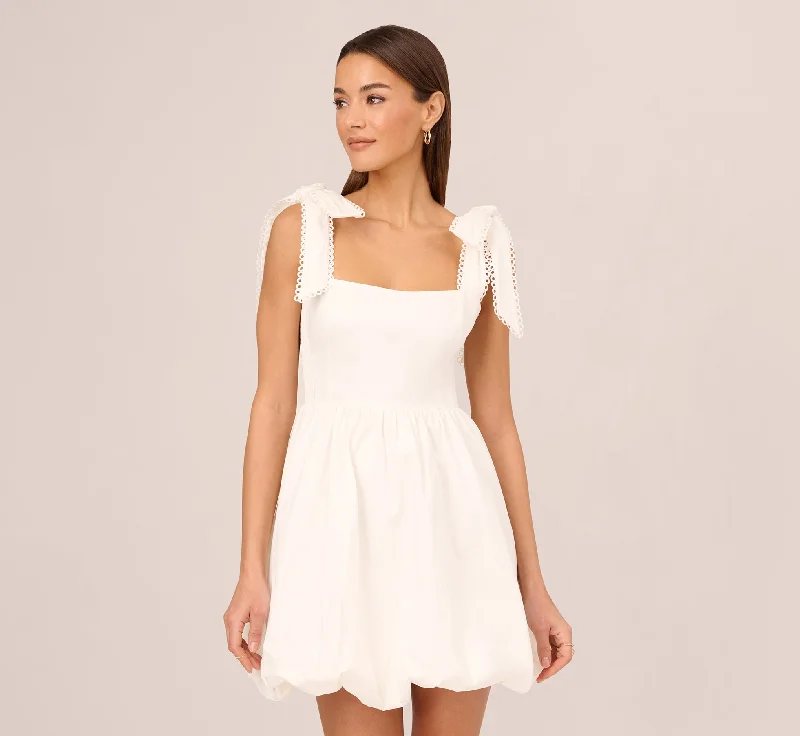 Short Bubble Dress With Bow Tie Straps In White