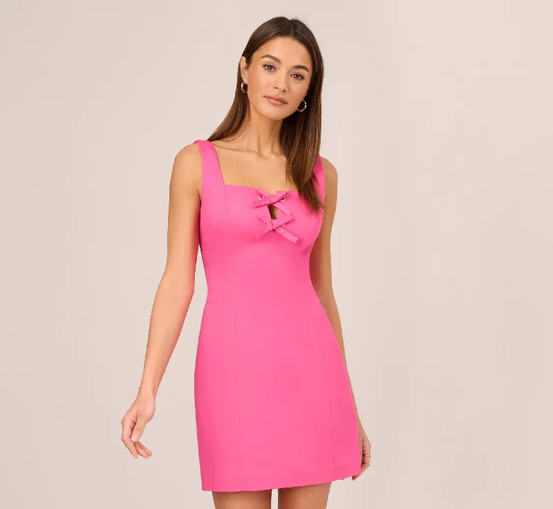 Tank Strap Dress With Bow Accented Neckline In Magenta