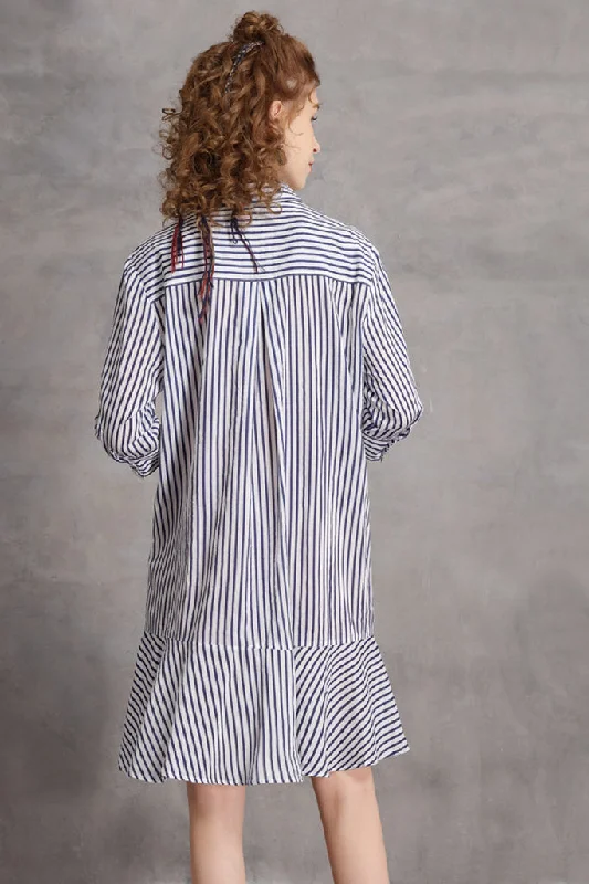 Three Quarter Sleeve Button Down Ruffle Hem Shift Dress