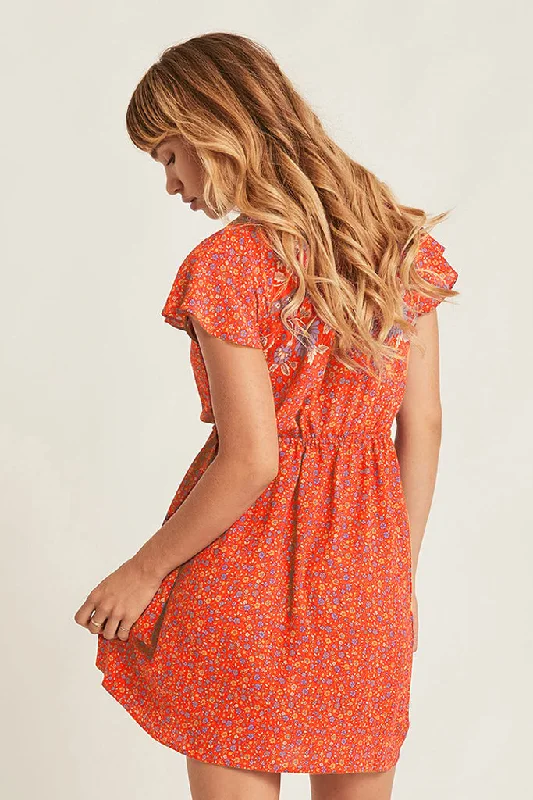 V-neck Waist Drawstring Button Down Short Dress