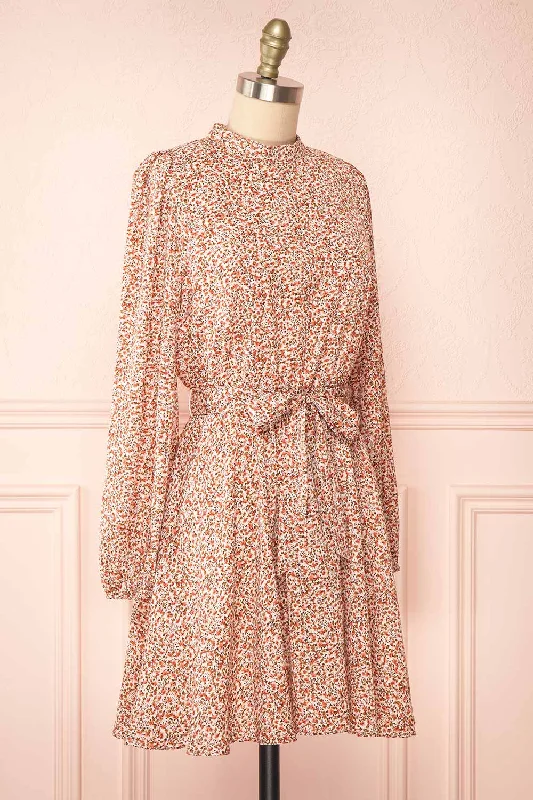 Asma | Short Floral Dress w/ High Collar