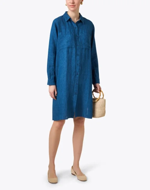 Blue Linen Shirt Dress