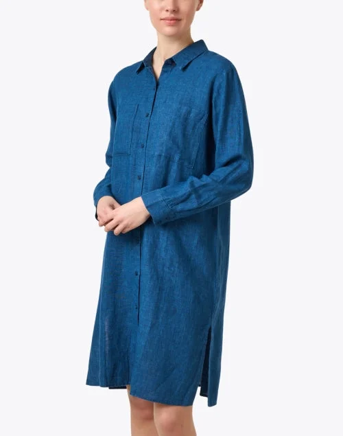 Blue Linen Shirt Dress