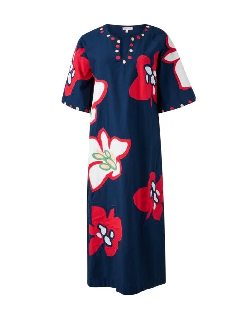 Delightful Navy Floral Print Kaftan