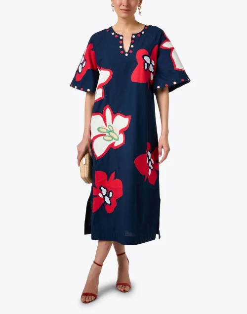 Delightful Navy Floral Print Kaftan