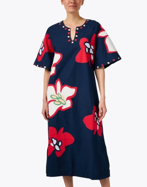 Delightful Navy Floral Print Kaftan