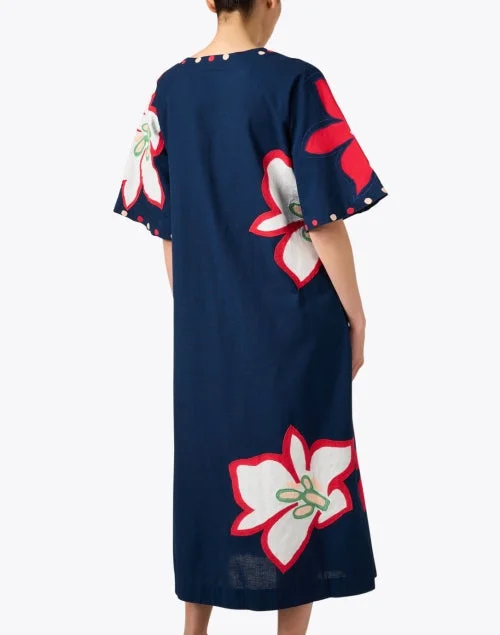 Delightful Navy Floral Print Kaftan