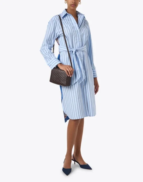 Edipo Blue Striped Silk Panel Shirt Dress