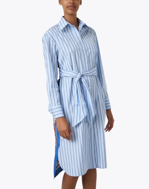 Edipo Blue Striped Silk Panel Shirt Dress