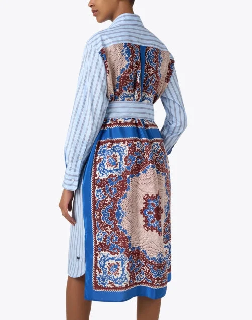 Edipo Blue Striped Silk Panel Shirt Dress