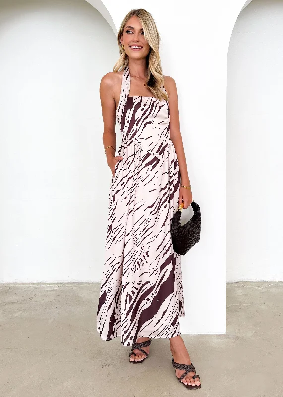 Eriot Halter Maxi Dress - Chocolate Abstract