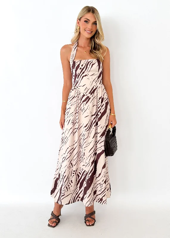 Eriot Halter Maxi Dress - Chocolate Abstract