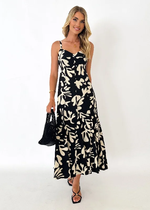 Gemmie Maxi Dress - Black Leaf