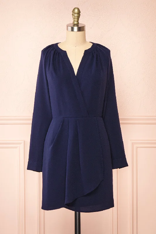 Gery Navy | Faux-Wrap Short Dress