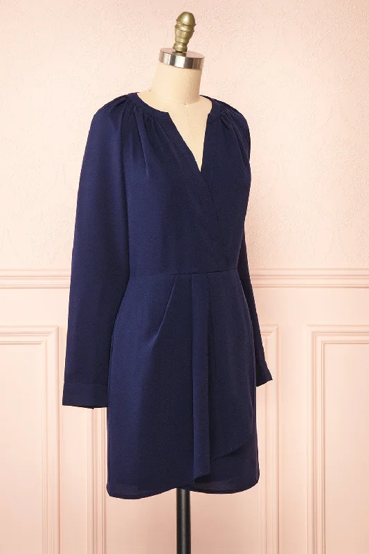 Gery Navy | Faux-Wrap Short Dress