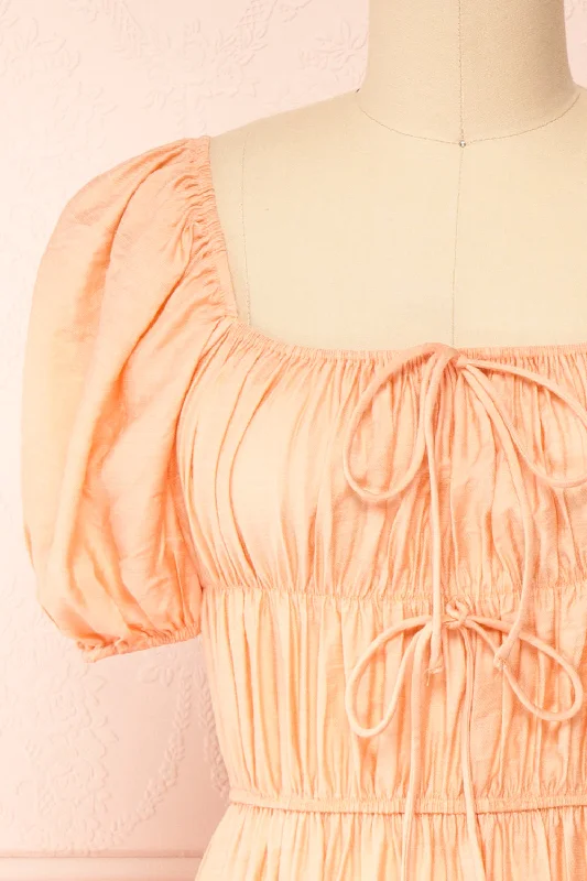 Imna Peach | A-Line Midi Dress w/ Puffy Sleeves