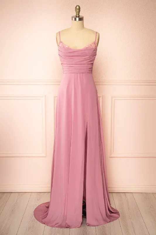 Kieran Mauve | A-Line Maxi Dress w/ Lace