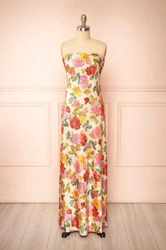 Larosita | Floral Satin Strapless Dress