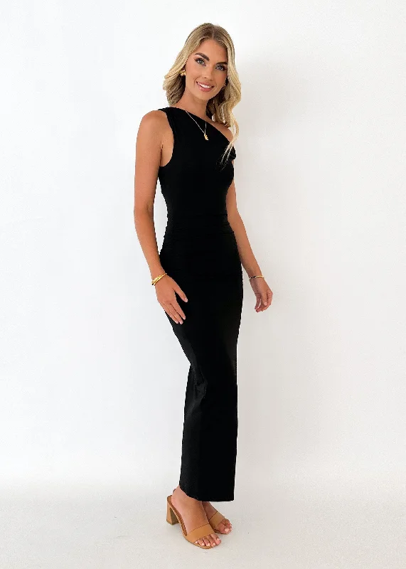 Lemrot One Shoulder Maxi Dress - Black