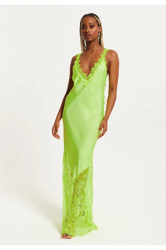 Liquorish Lace Detailed V Neck Maxi Dress In Bright Yellow