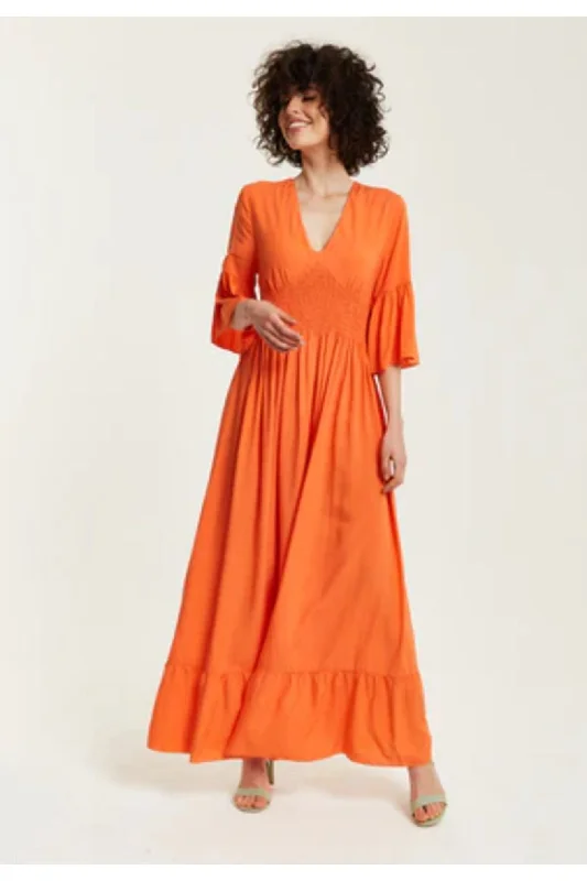 Liquorish Orange Maxi Dress With Frill Sleeves