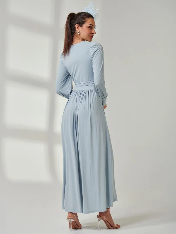 Long Sleeve Soft Silky Jersey Maxi Dress, Ice Blue