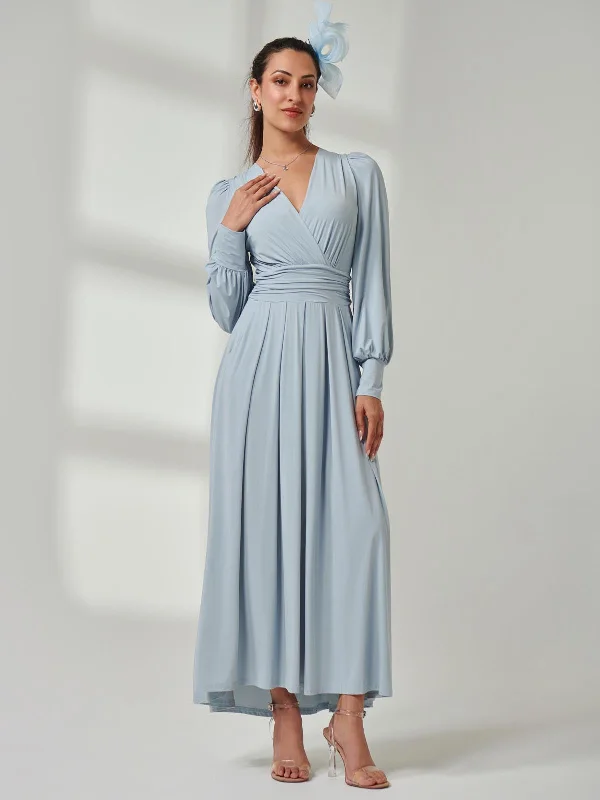 Long Sleeve Soft Silky Jersey Maxi Dress, Ice Blue