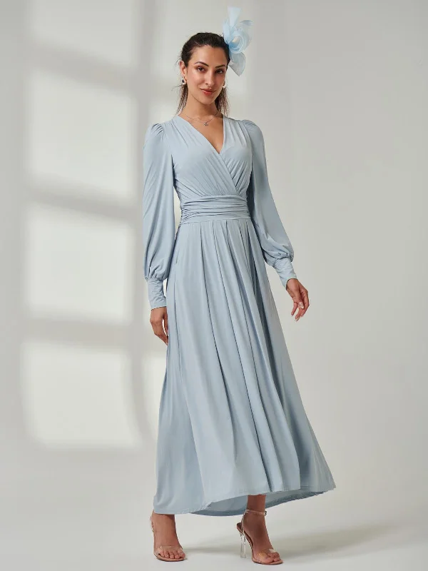 Long Sleeve Soft Silky Jersey Maxi Dress, Ice Blue