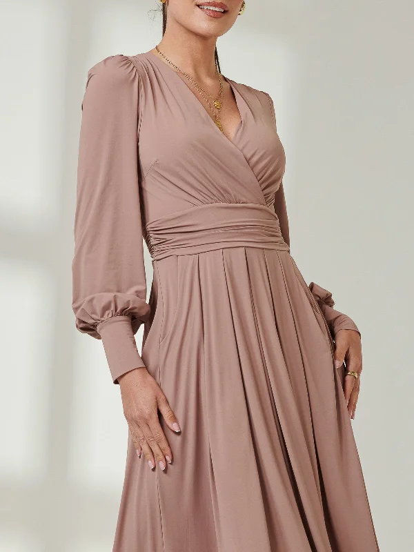 Long Sleeve Super Soft Jersey Maxi Dress, Rose Taupe