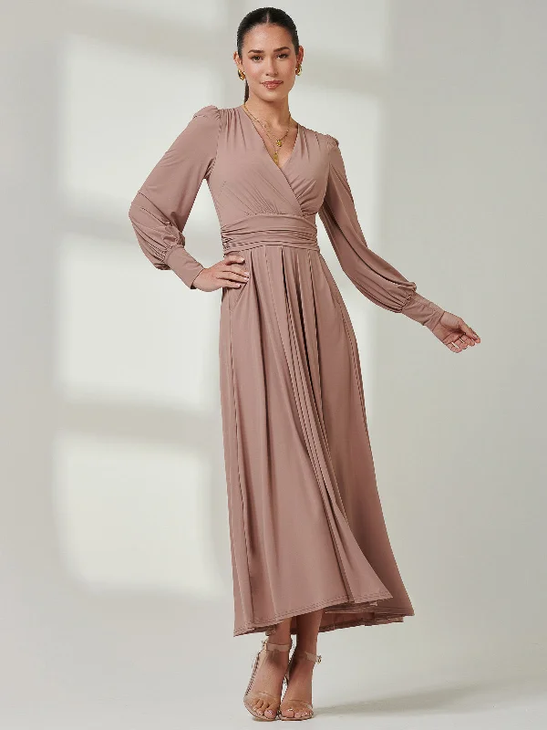 Long Sleeve Super Soft Jersey Maxi Dress, Rose Taupe