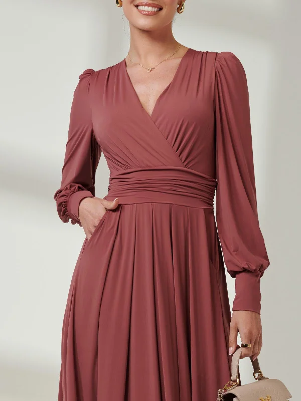 Long Sleeve Super Soft Jersey Maxi Dress, Rusty Red