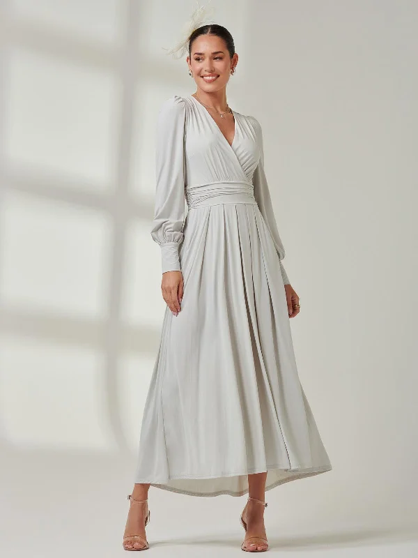 Long Sleeve Super Soft Jersey Maxi Dress, Pearl