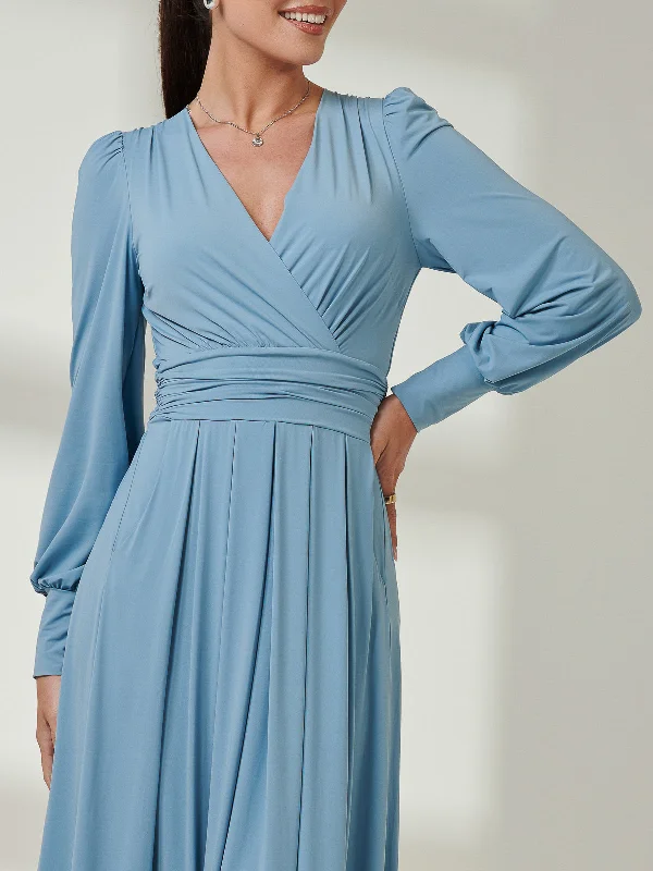 Long Sleeve Super Soft Jersey Maxi Dress, Dolphine Blue