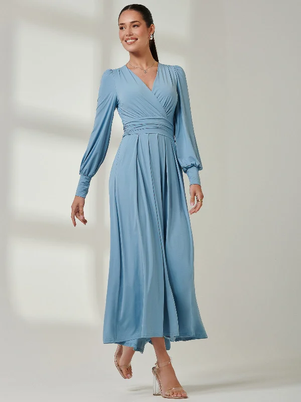 Long Sleeve Super Soft Jersey Maxi Dress, Dolphine Blue