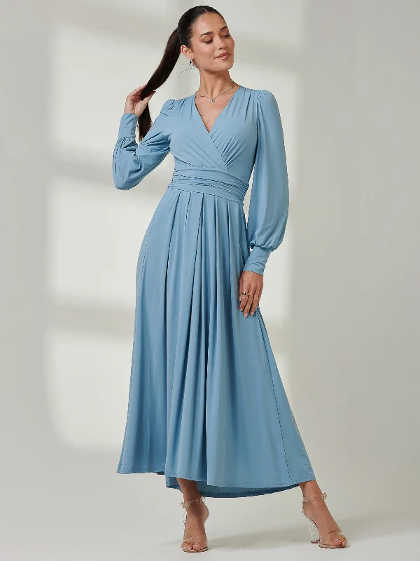 Long Sleeve Super Soft Jersey Maxi Dress, Dolphine Blue